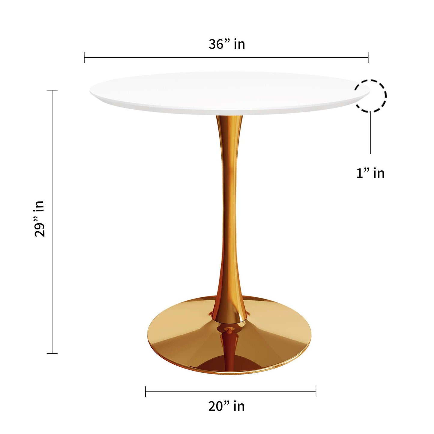 36" White And Gold Metal Dining Table - Loft&Timber