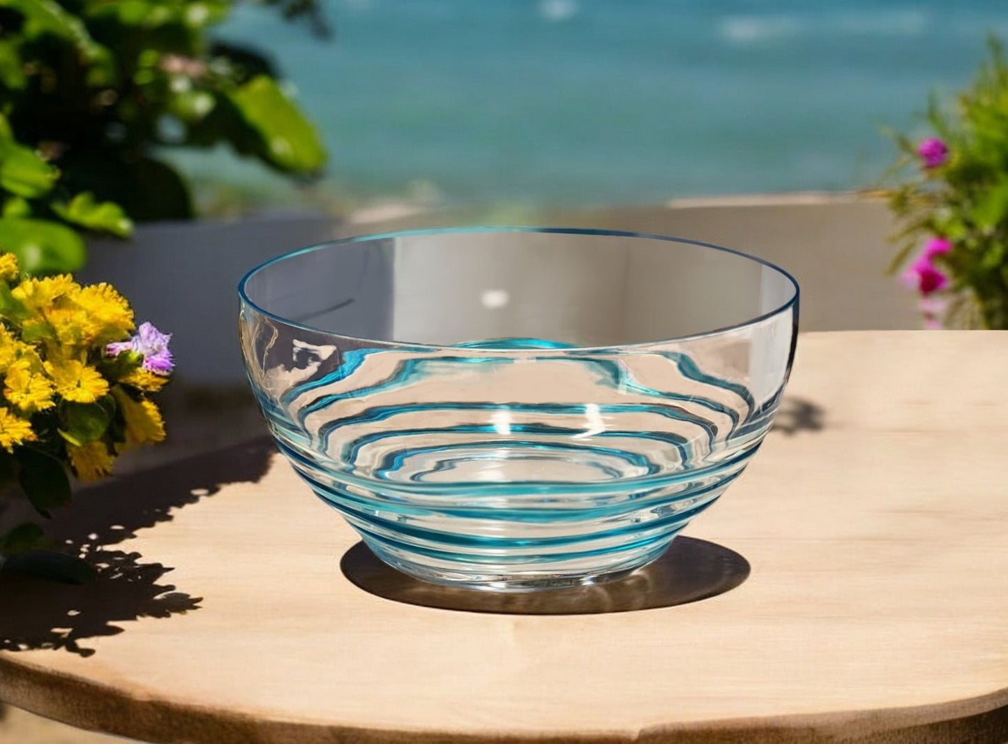 10" Clear and Blue Swirl Acrylic Round Salad Bowl - Loft&Timber