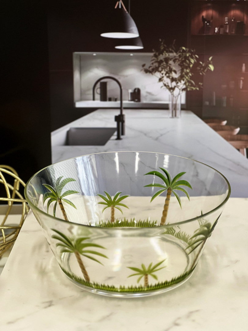 10" Clear and Green Palm Tree Acrylic Round Salad Bowl - Loft&Timber