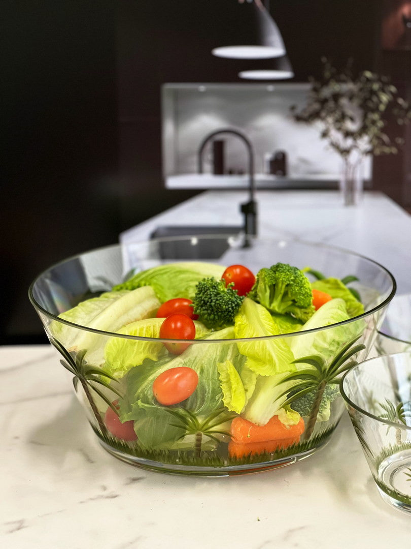 10" Clear and Green Palm Tree Acrylic Round Salad Bowl - Loft&Timber