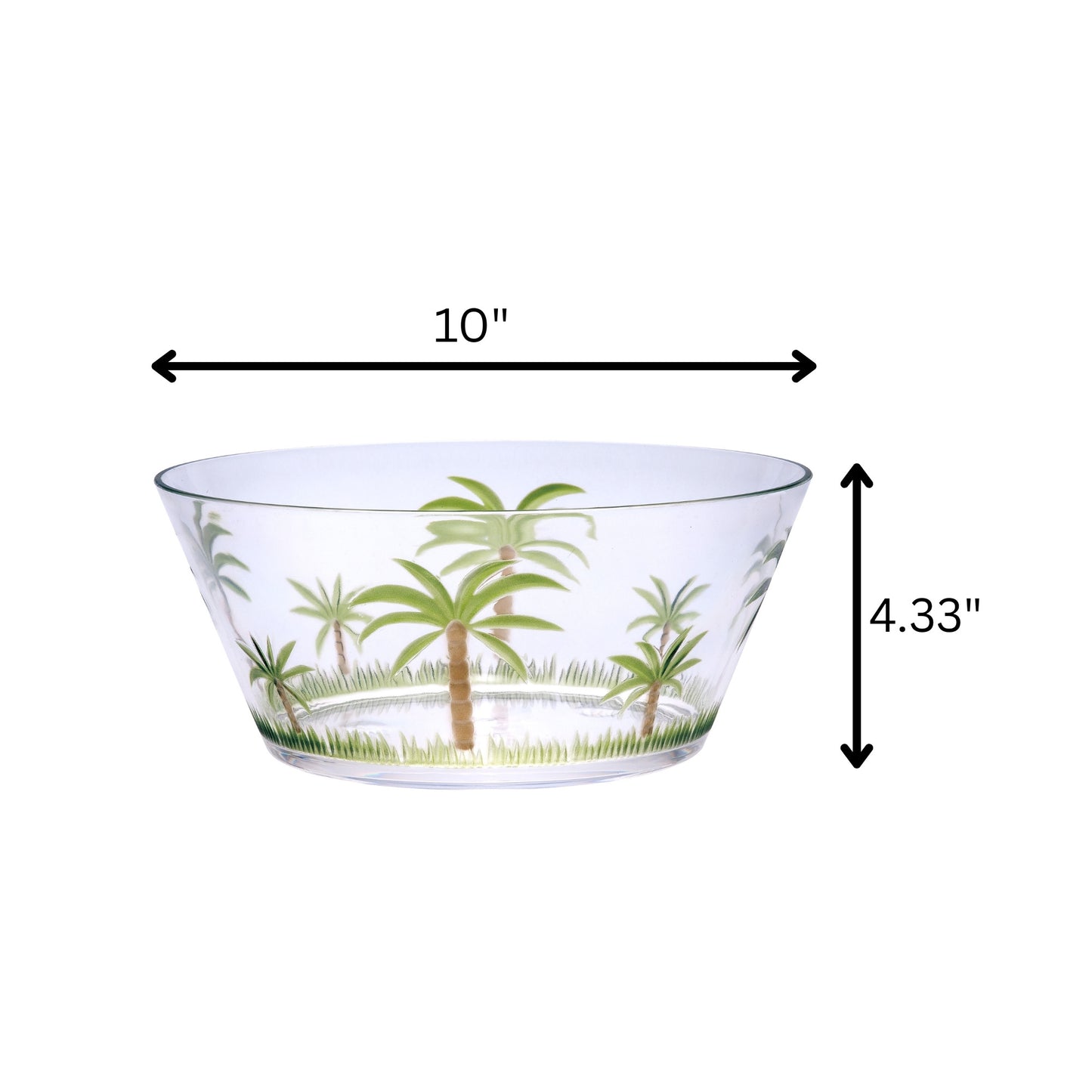 10" Clear and Green Palm Tree Acrylic Round Salad Bowl - Loft&Timber