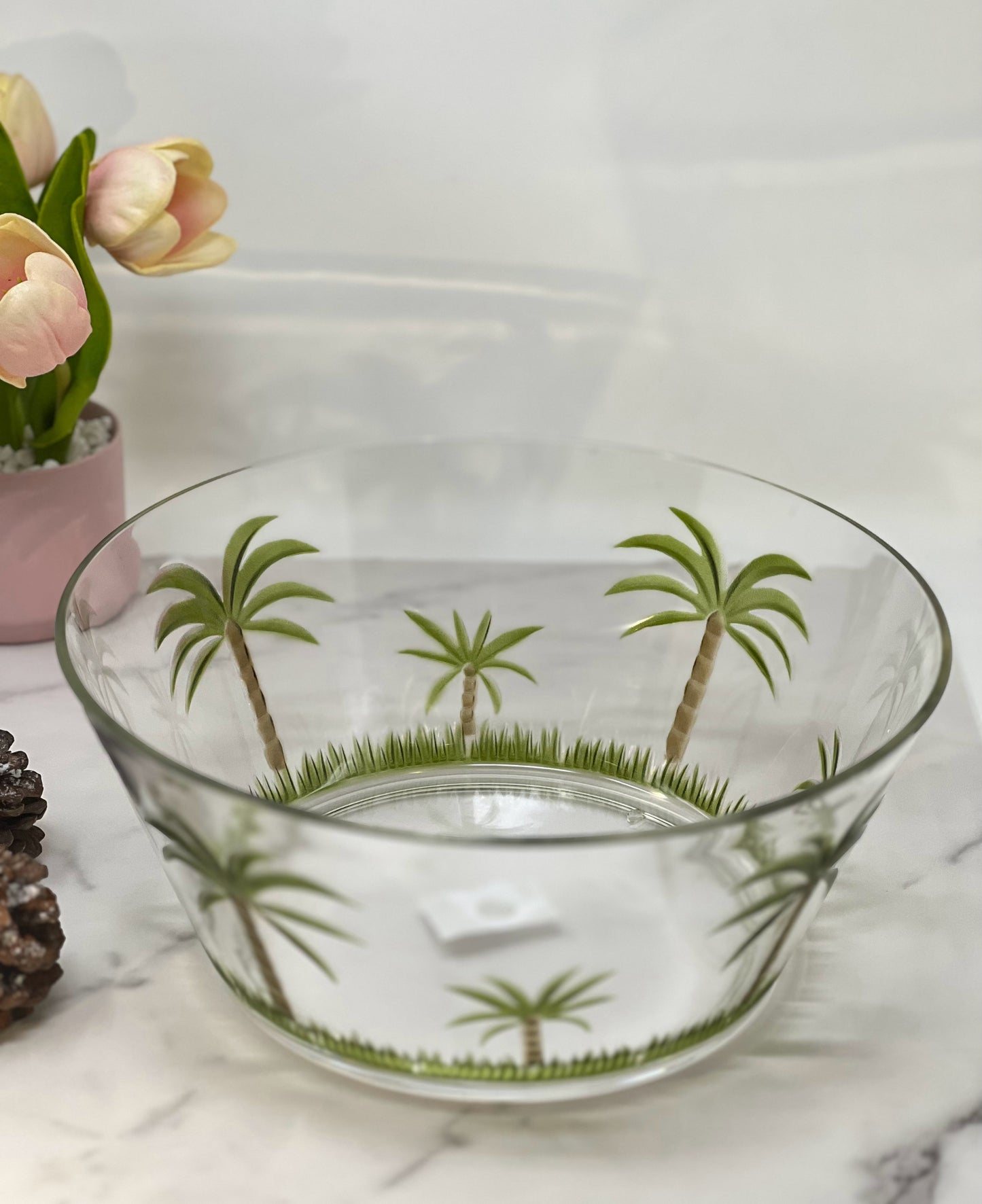 10" Clear and Green Palm Tree Acrylic Round Salad Bowl - Loft&Timber