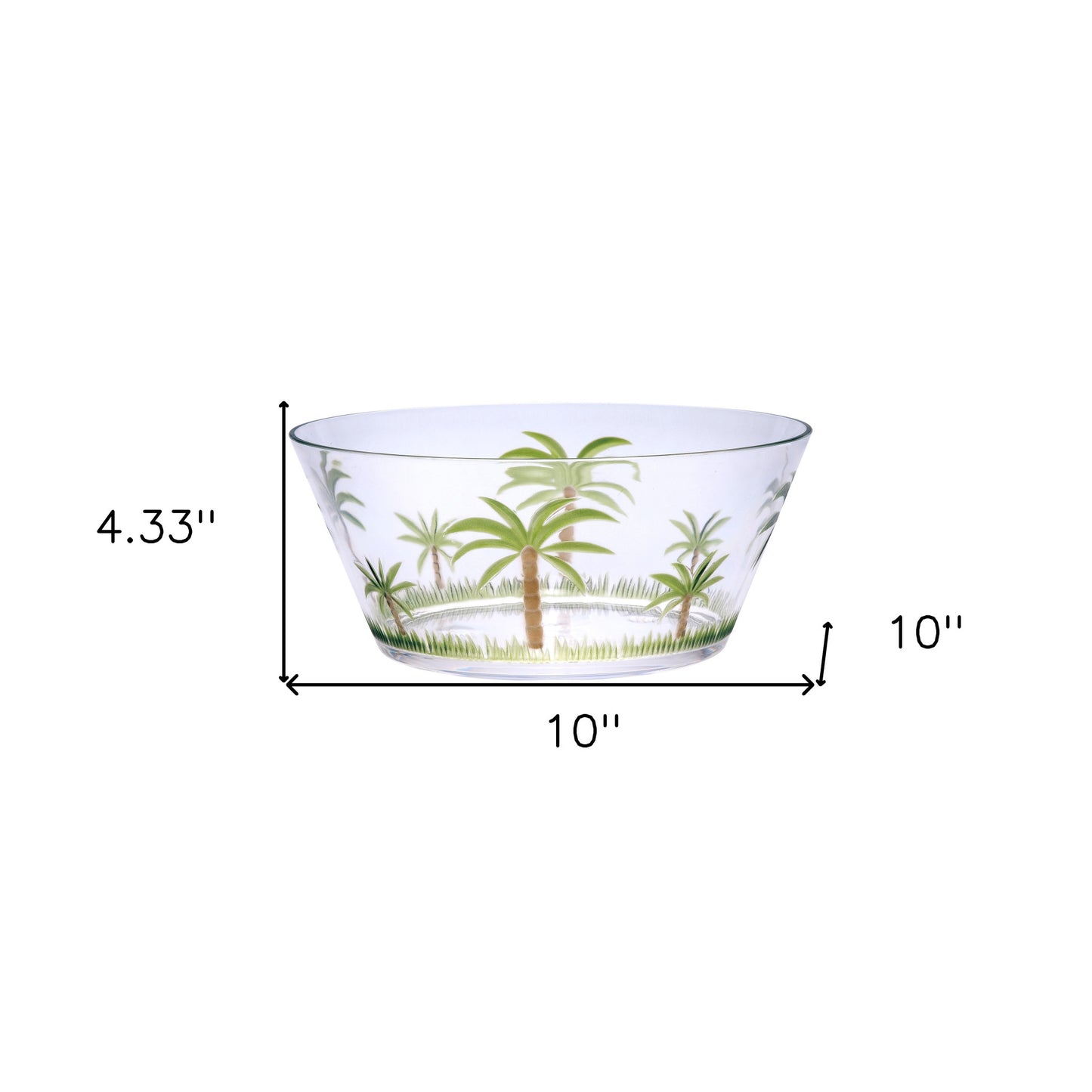 10" Clear and Green Palm Tree Acrylic Round Salad Bowl - Loft&Timber