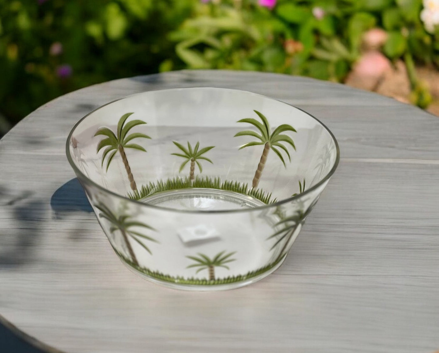 10" Clear and Green Palm Tree Acrylic Round Salad Bowl - Loft&Timber