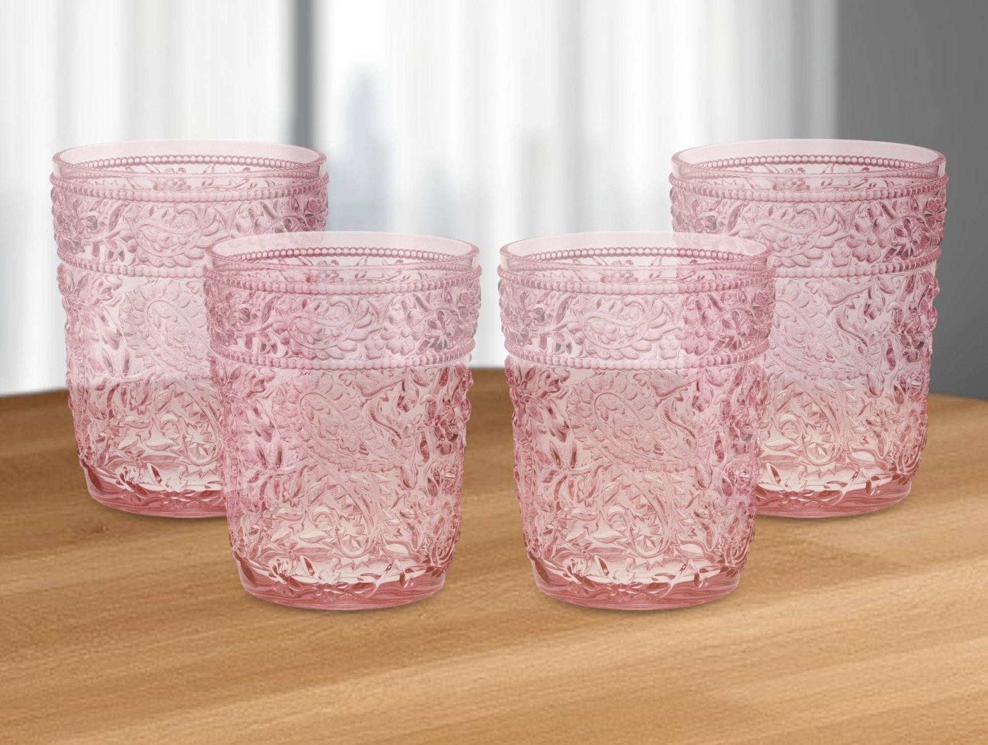 Set of Four Pink Paisley Acrylic Stemless Whiskey Glasses - Loft&Timber