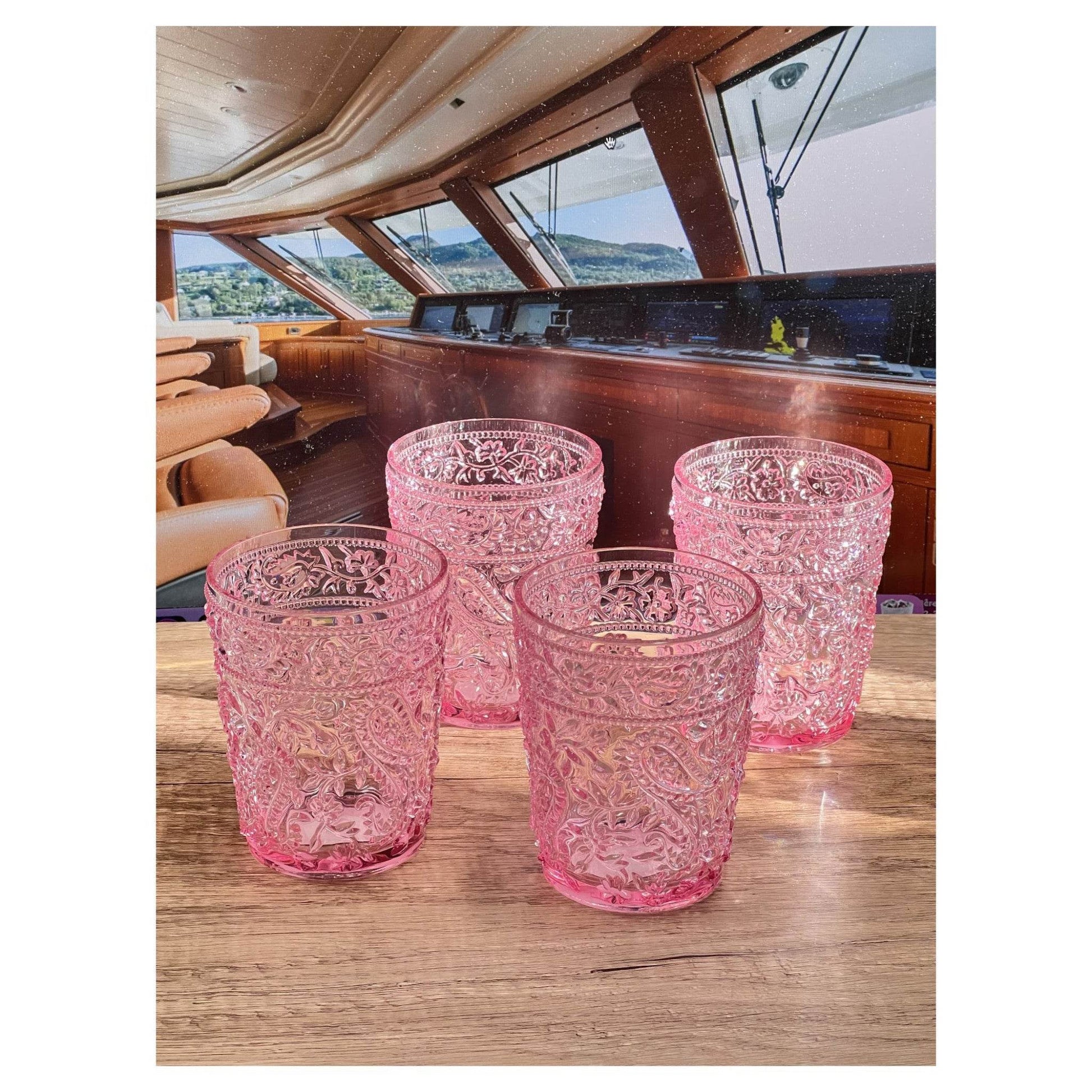 Set of Four Pink Paisley Acrylic Stemless Whiskey Glasses - Loft&Timber