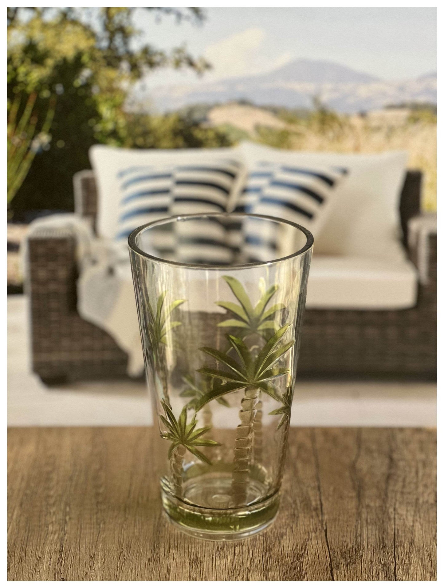 Set of Four Clear and Green Palm Tree Acrylic Highball Glasses - Loft&Timber