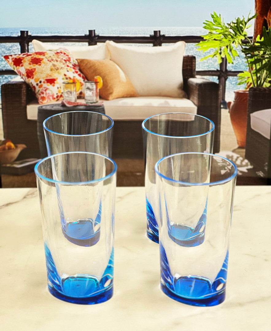 Set of Four Clear and Blue Acrylic Highball Glasses - Loft&Timber