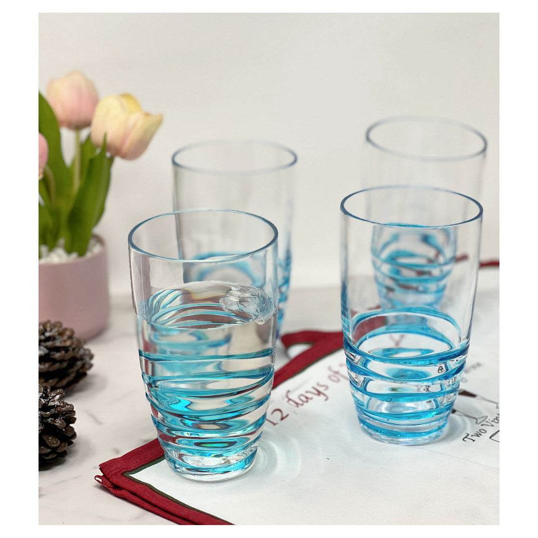 Set of Four Clear and Blue Swirl Acrylic Highball Glasses - Loft&Timber