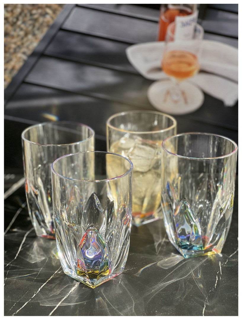 Set of Four Clear and Rainbow Geometric Acrylic Highball Glasses - Loft&Timber