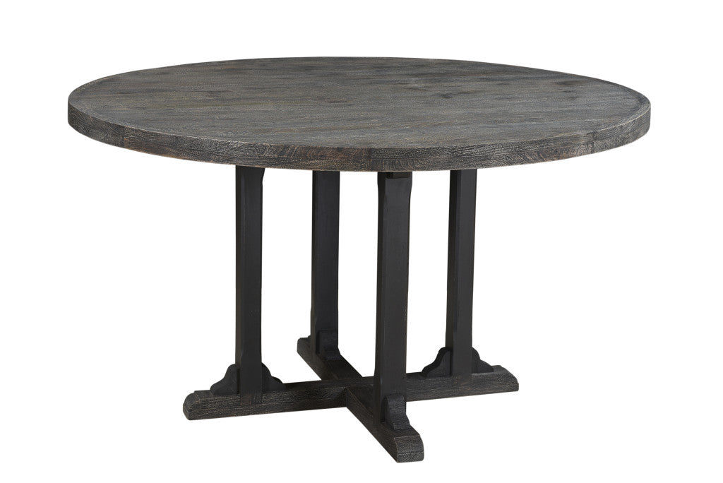 54" Black Rounded Solid Wood Pedestal Base Dining Table - Loft&Timber
