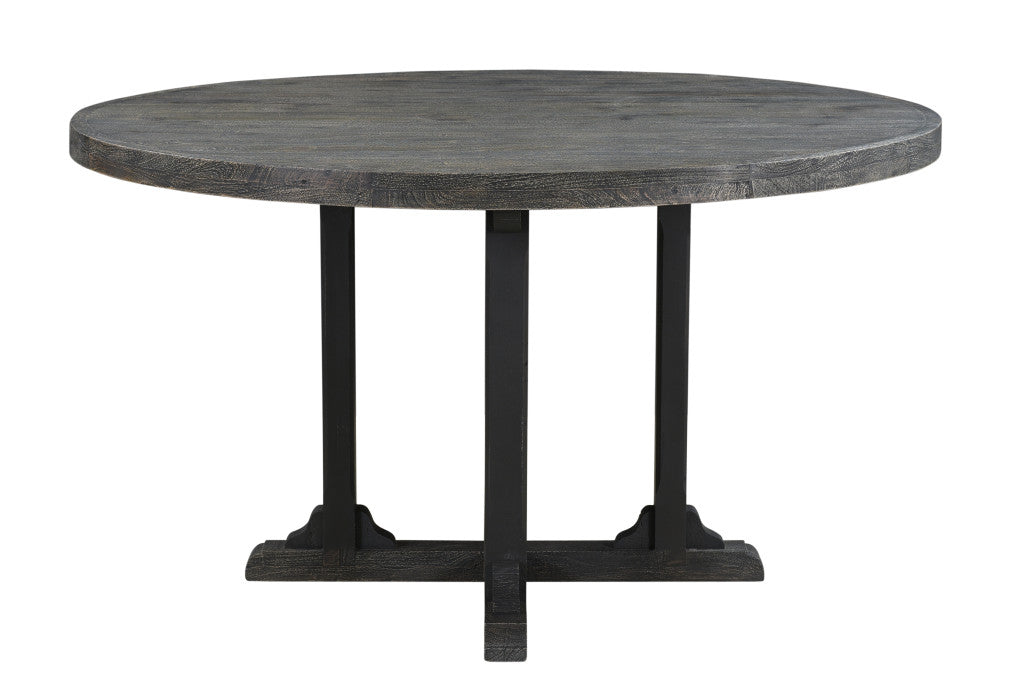 54" Black Rounded Solid Wood Pedestal Base Dining Table - Loft&Timber