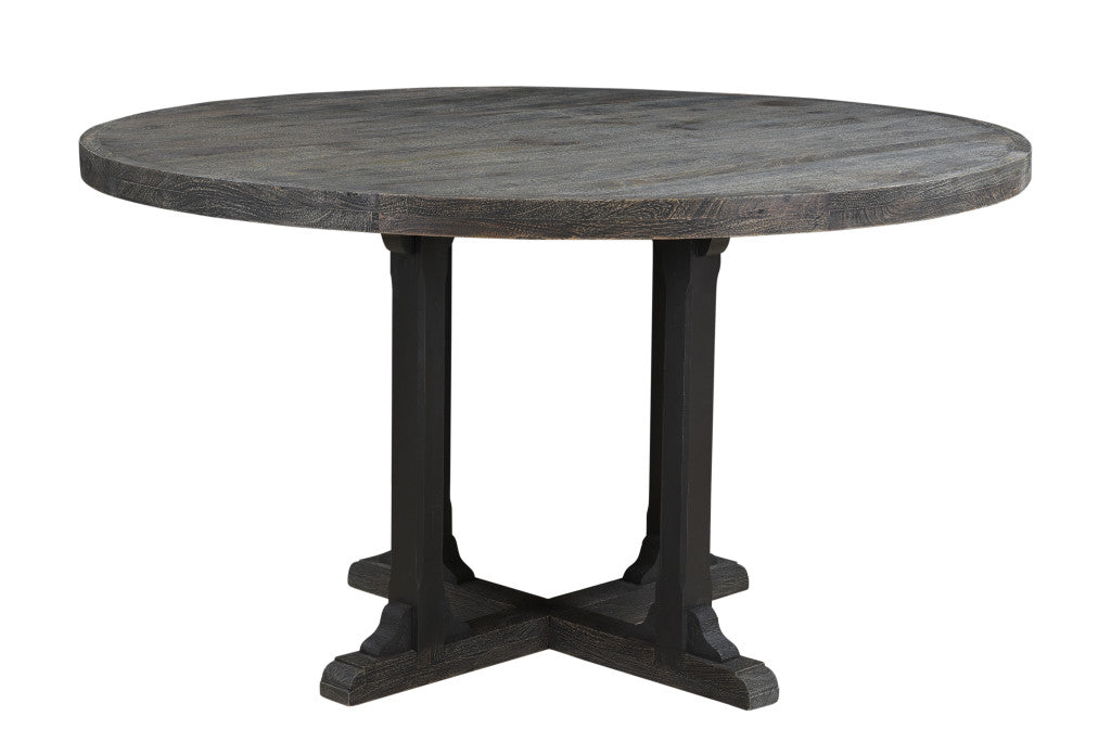 54" Black Rounded Solid Wood Pedestal Base Dining Table - Loft&Timber