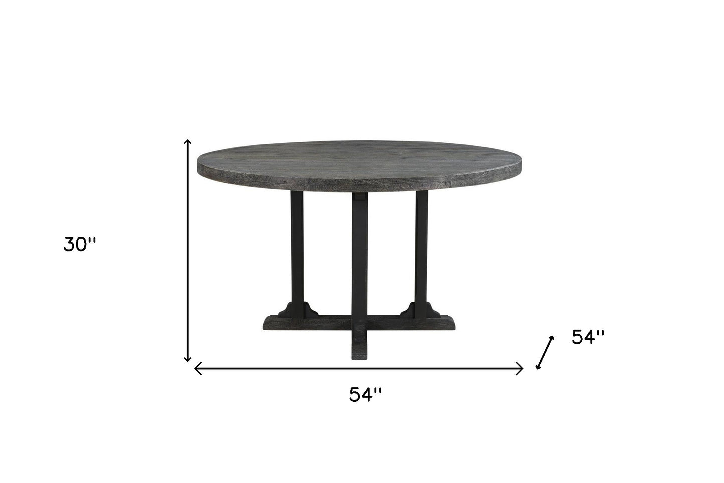 54" Black Rounded Solid Wood Pedestal Base Dining Table - Loft&Timber