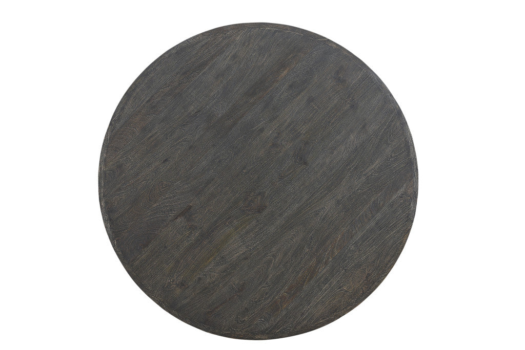 54" Black Rounded Solid Wood Pedestal Base Dining Table - Loft&Timber