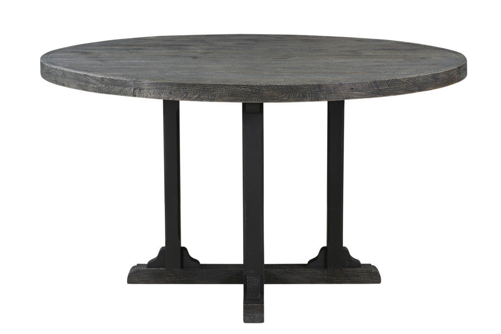 54" Black Rounded Solid Wood Pedestal Base Dining Table - Loft&Timber