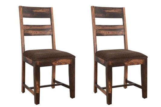 Set of Two Brown Upholstered Seat Ladder Back Dining Side Chairs - Loft&Timber