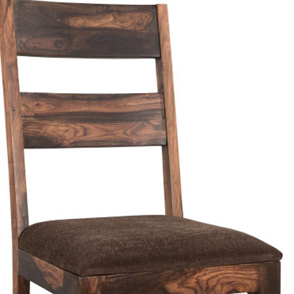 Set of Two Brown Upholstered Seat Ladder Back Dining Side Chairs - Loft&Timber