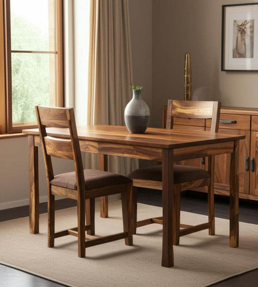 Set of Two Brown Upholstered Seat Ladder Back Dining Side Chairs - Loft&Timber