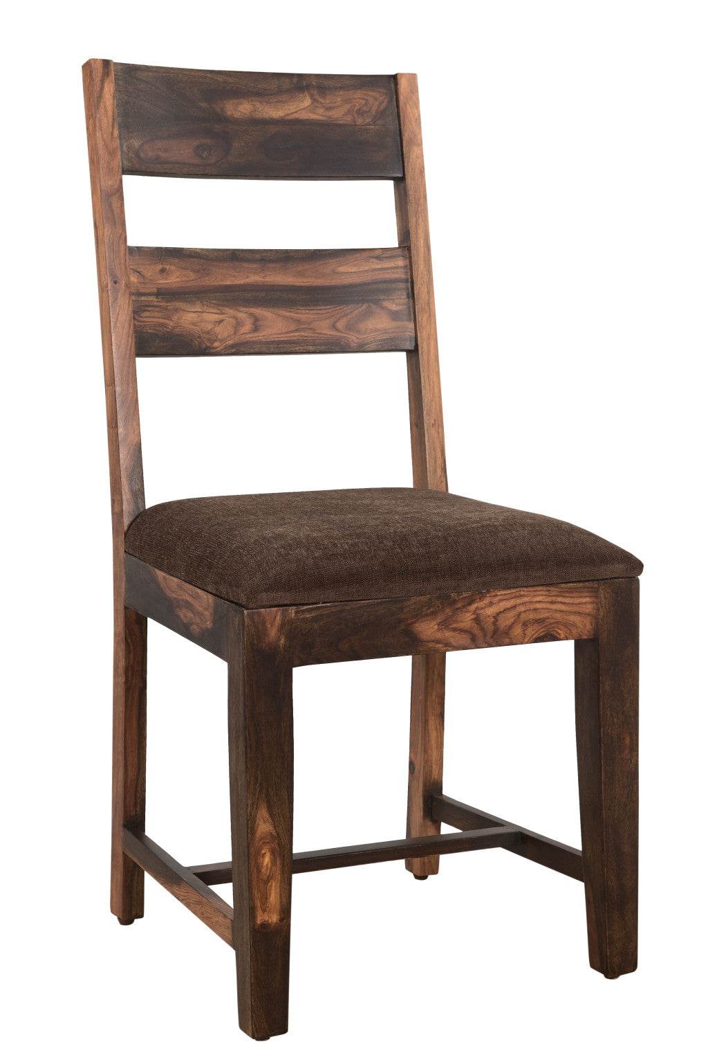 Set of Two Brown Upholstered Seat Ladder Back Dining Side Chairs - Loft&Timber