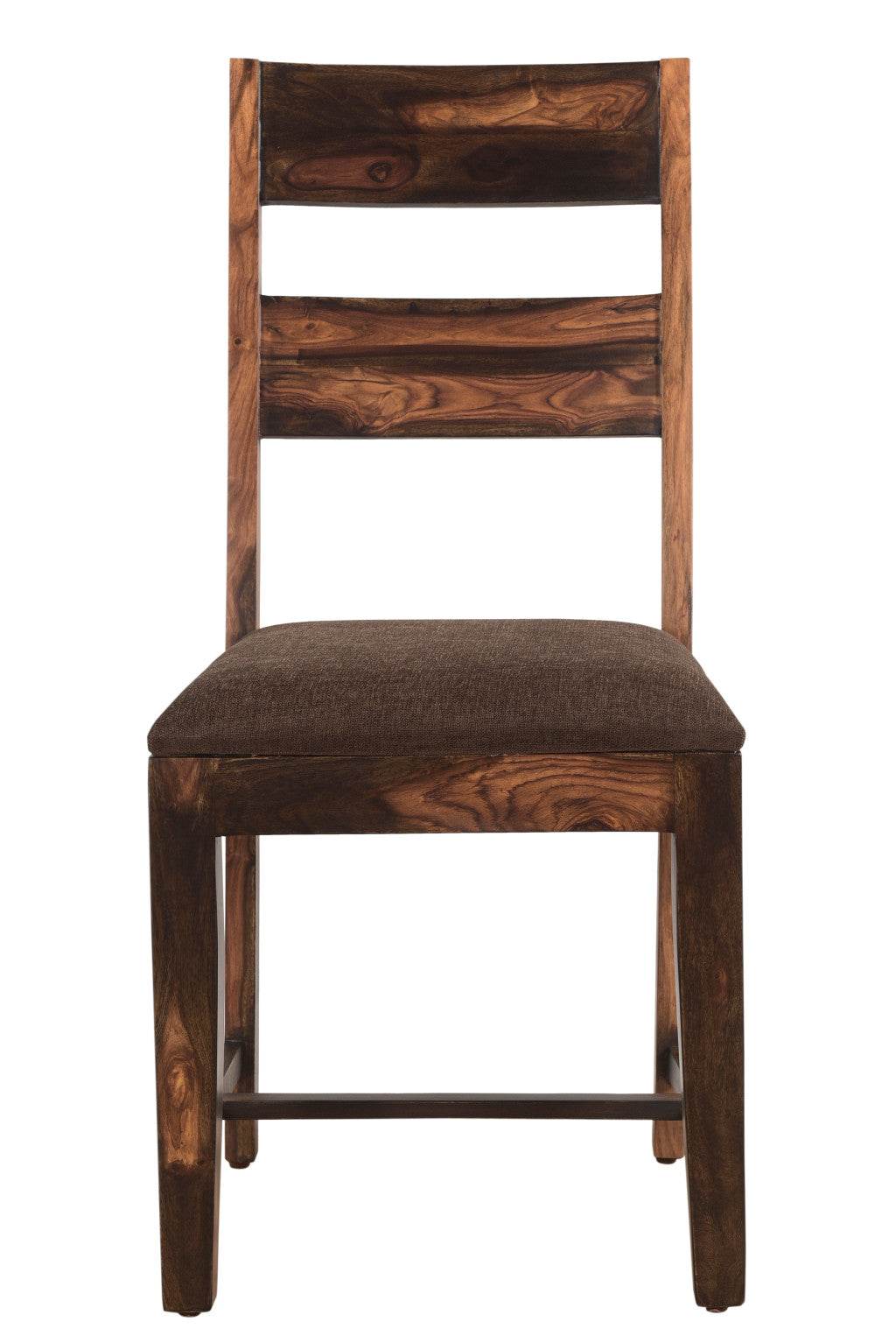 Set of Two Brown Upholstered Seat Ladder Back Dining Side Chairs - Loft&Timber