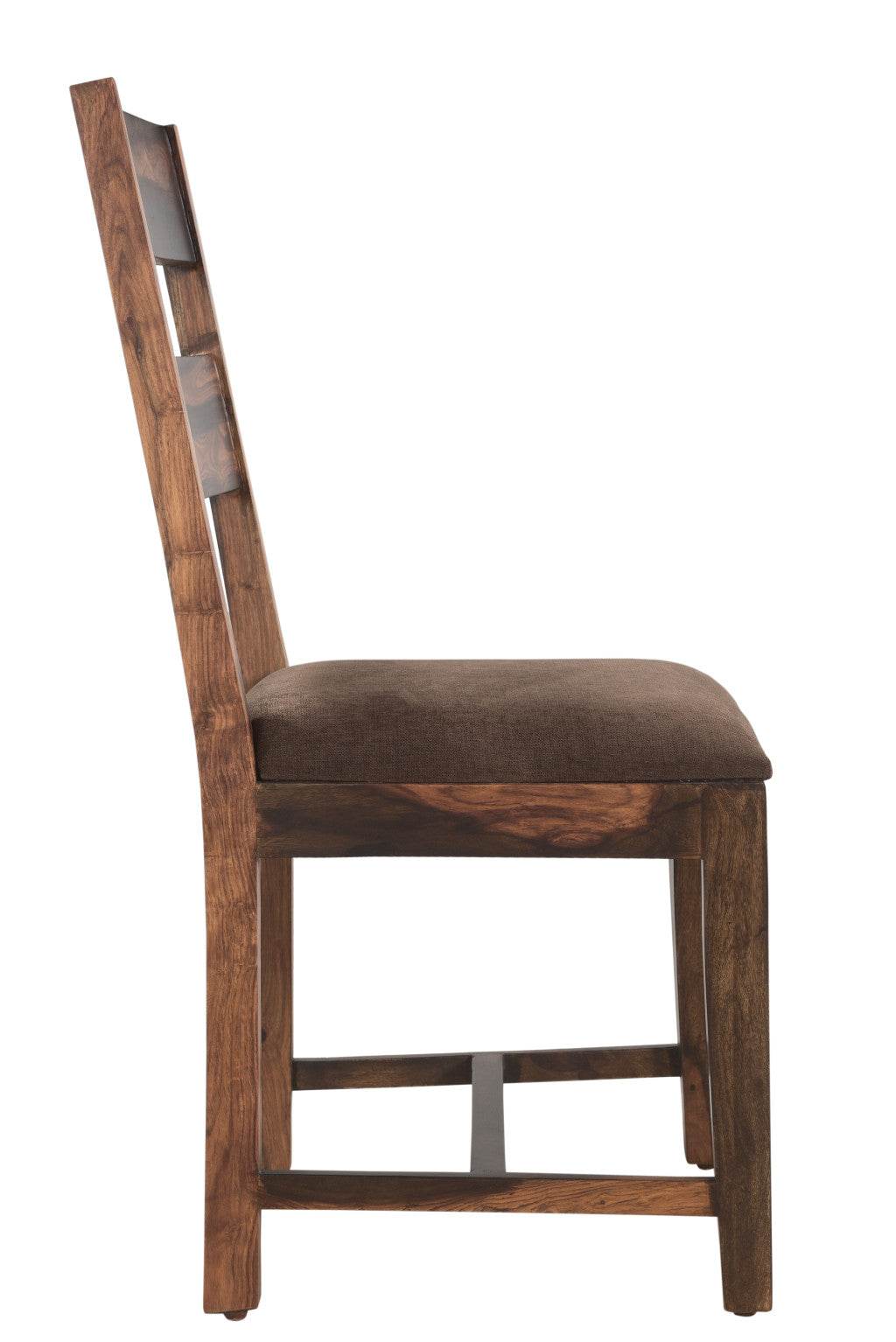 Set of Two Brown Upholstered Seat Ladder Back Dining Side Chairs - Loft&Timber