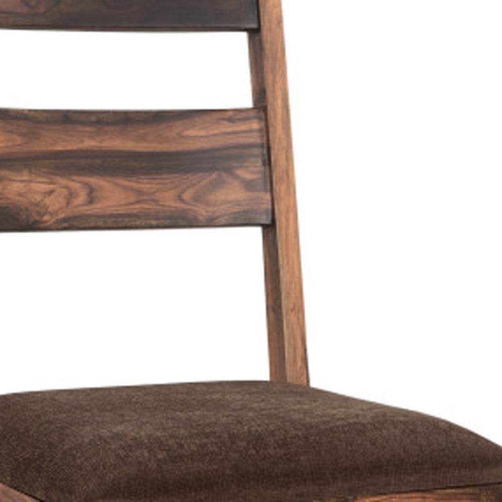 Set of Two Brown Upholstered Seat Ladder Back Dining Side Chairs - Loft&Timber