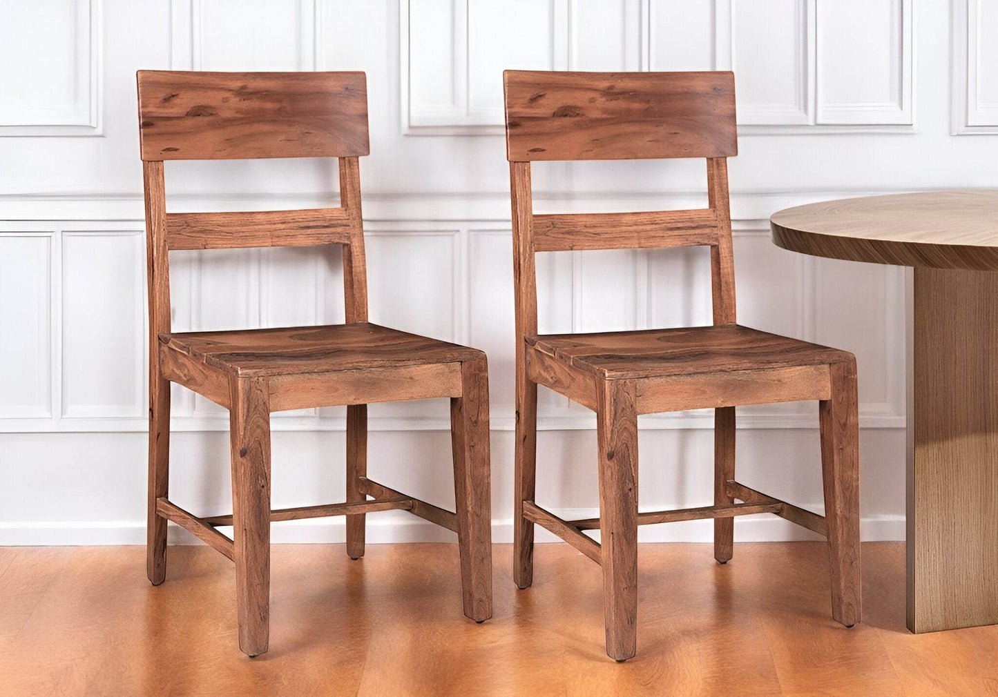 Set of Two Brown Wood Ladder Back Dining Side Chairs - Loft&Timber