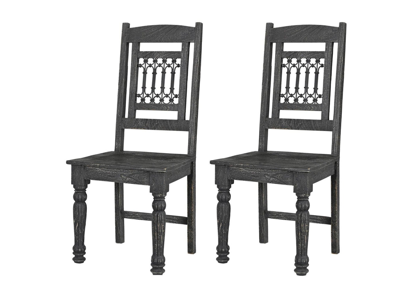 Set of Two Black Wood Slat Back Dining Side Chairs - Loft&Timber