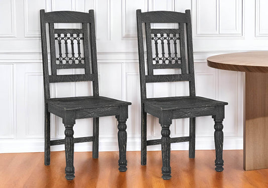 Set of Two Black Wood Slat Back Dining Side Chairs - Loft&Timber