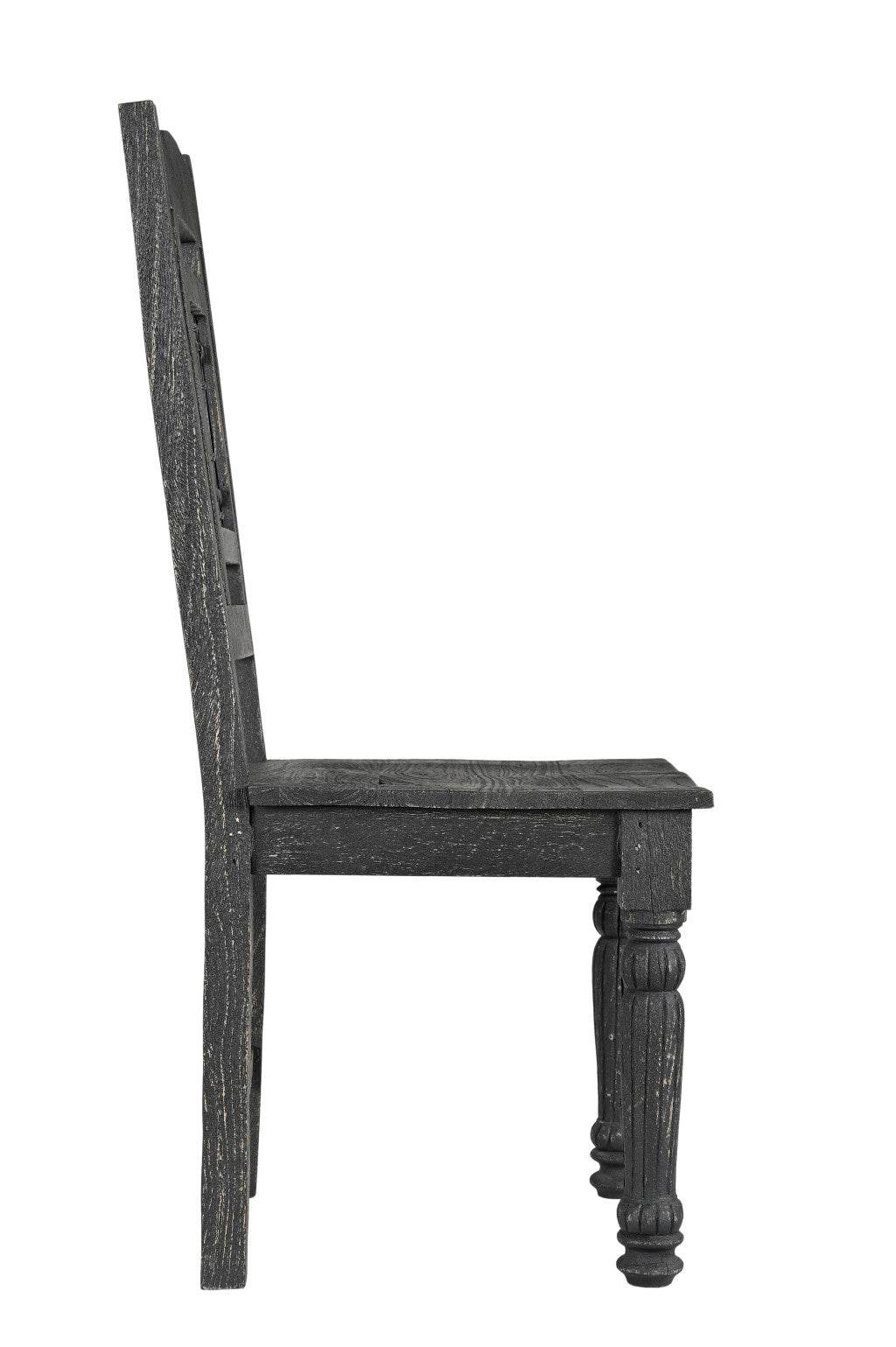 Set of Two Black Wood Slat Back Dining Side Chairs - Loft&Timber