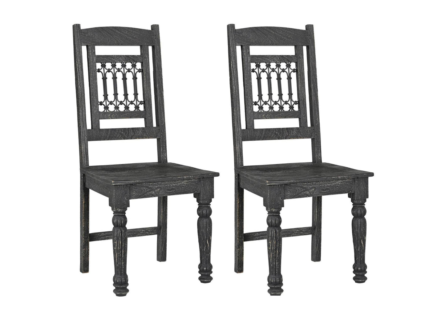 Set of Two Black Wood Slat Back Dining Side Chairs - Loft&Timber