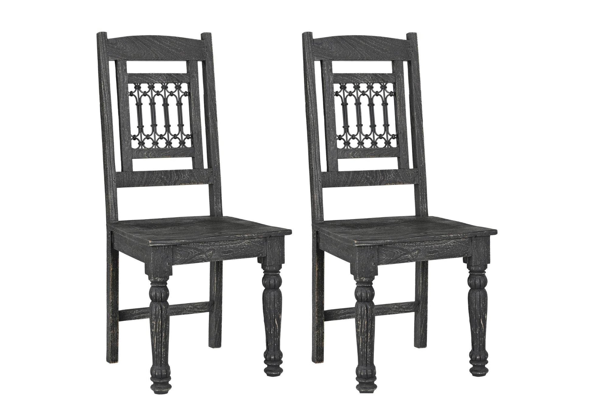 Set of Two Black Wood Slat Back Dining Side Chairs - Loft&Timber