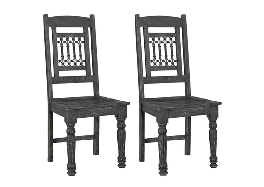 Set of Two Black Wood Slat Back Dining Side Chairs - Loft&Timber