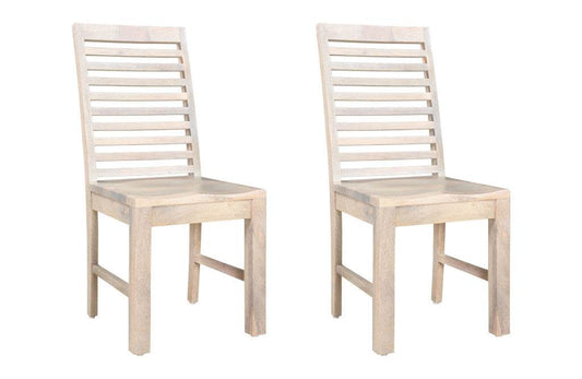 Set of Two White Wood Ladder Back Dining Side Chairs - Loft&Timber