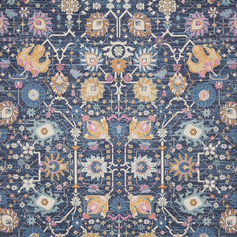 9' X 12' Blue And Gold Floral Area Rug - Loft&Timber