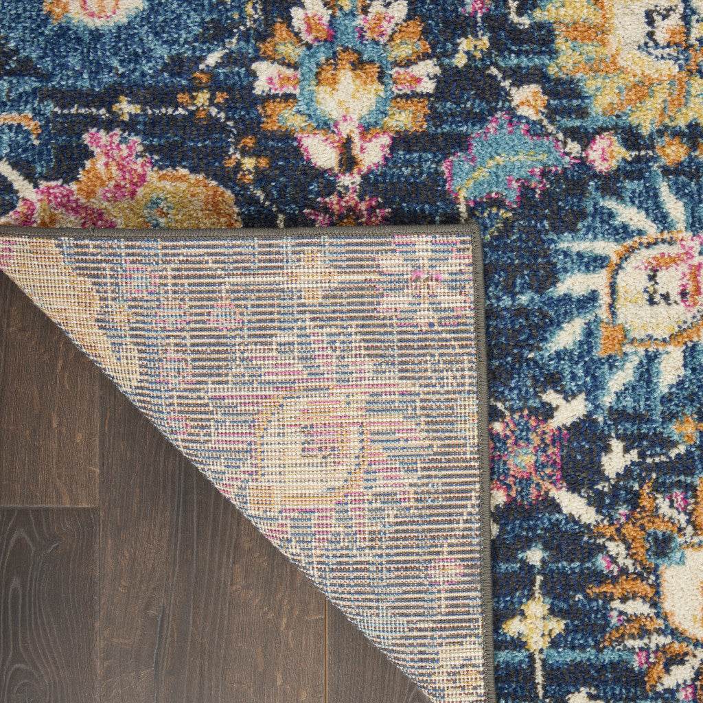 9' X 12' Blue And Gold Floral Area Rug - Loft&Timber