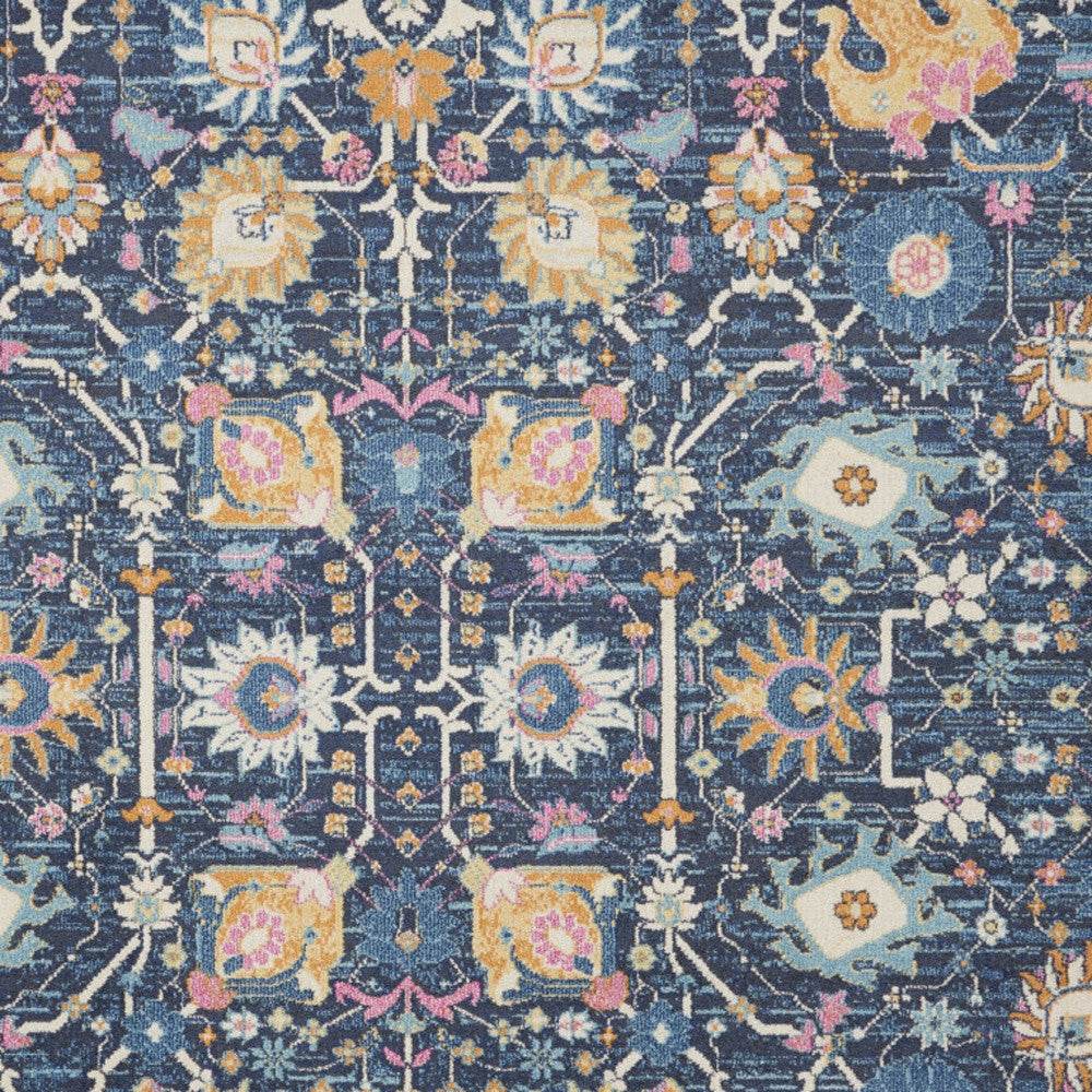 9' X 12' Blue And Gold Floral Area Rug - Loft&Timber