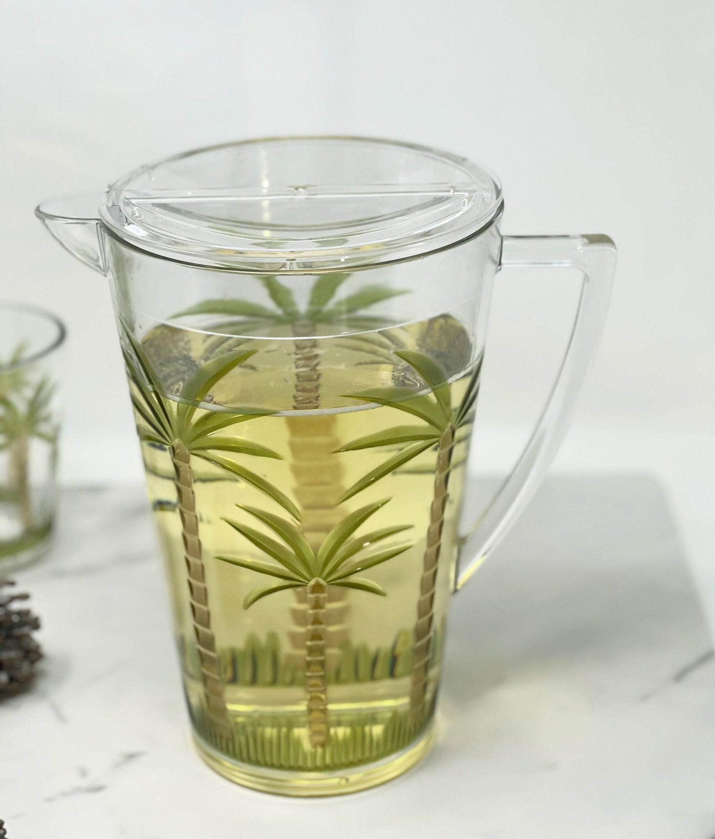 2.5 Quart Clear and Green Palm Tree Acrylic Pitcher - Loft&Timber