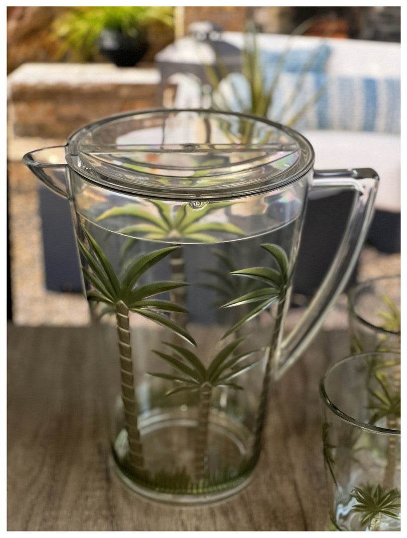2.5 Quart Clear and Green Palm Tree Acrylic Pitcher - Loft&Timber
