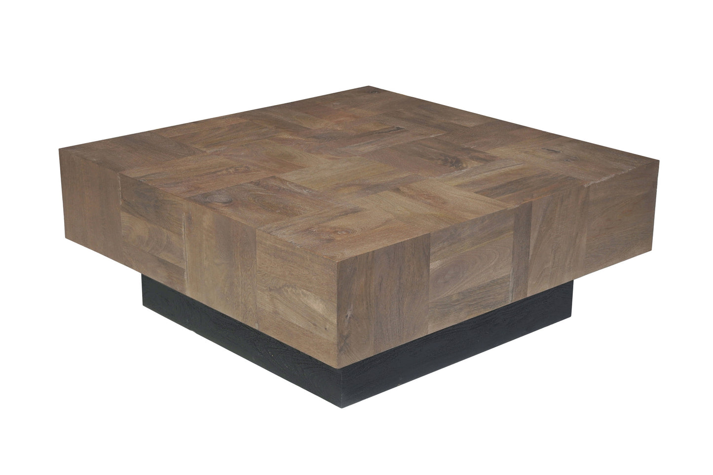 40" Dark Brown and Black Solid Wood Square Block Coffee Table - Loft&Timber