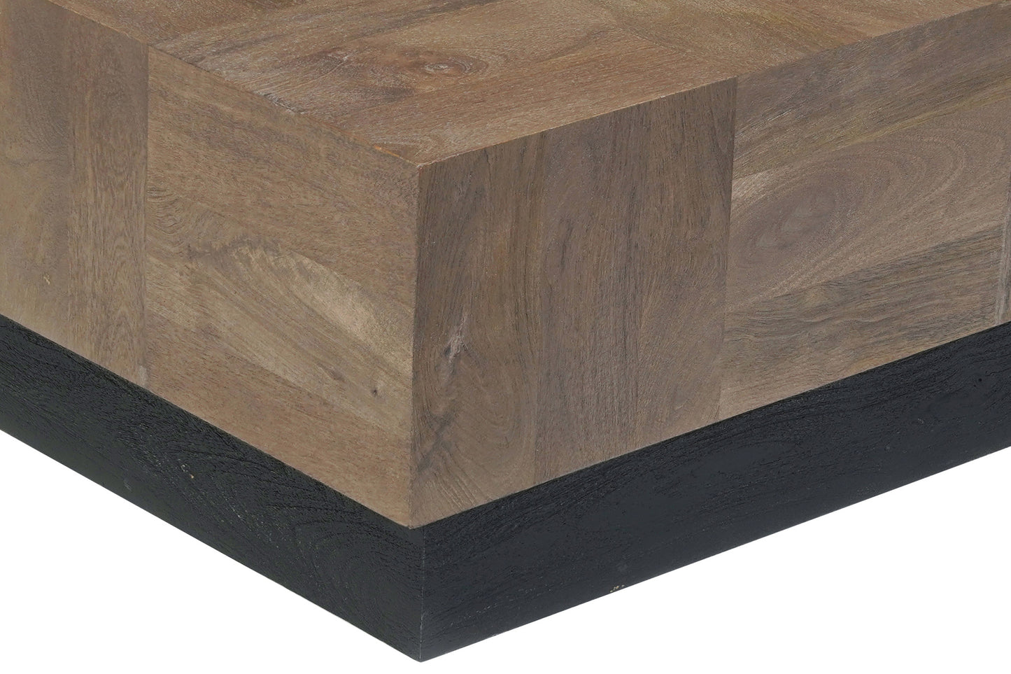 40" Dark Brown and Black Solid Wood Square Block Coffee Table - Loft&Timber