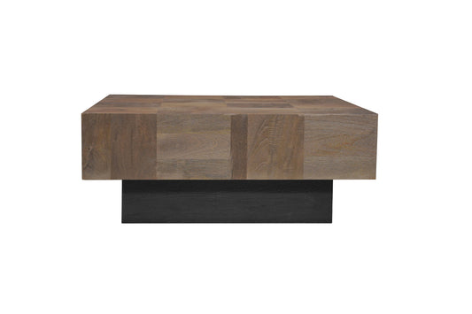 40" Dark Brown and Black Solid Wood Square Block Coffee Table - Loft&Timber