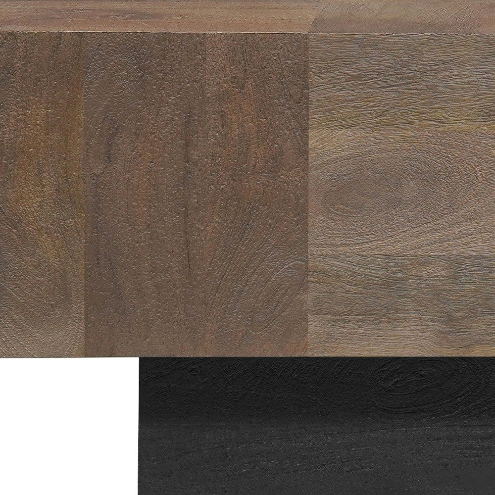 40" Dark Brown and Black Solid Wood Square Block Coffee Table - Loft&Timber