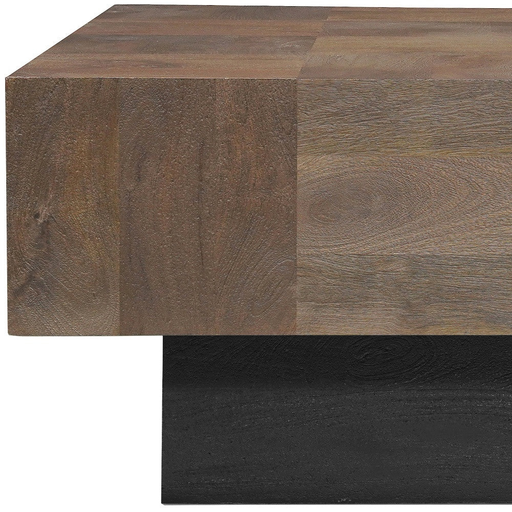 40" Dark Brown and Black Solid Wood Square Block Coffee Table - Loft&Timber