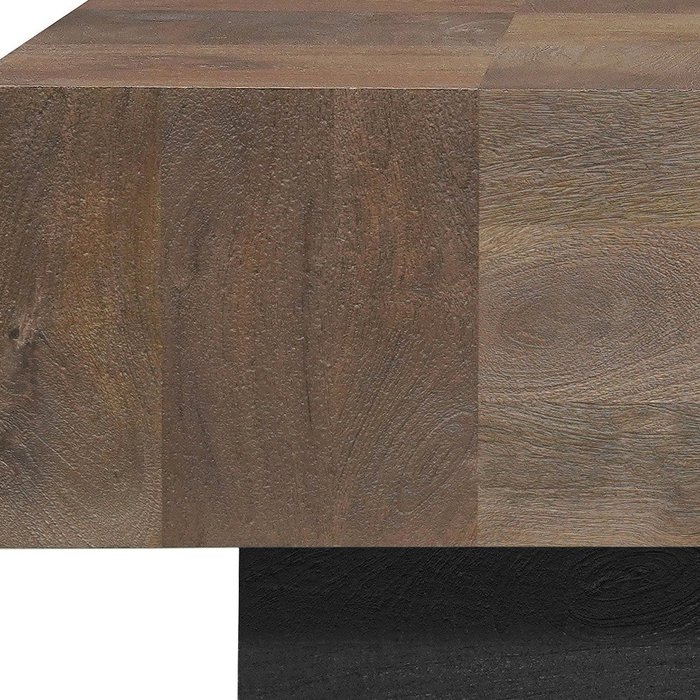 40" Dark Brown and Black Solid Wood Square Block Coffee Table - Loft&Timber