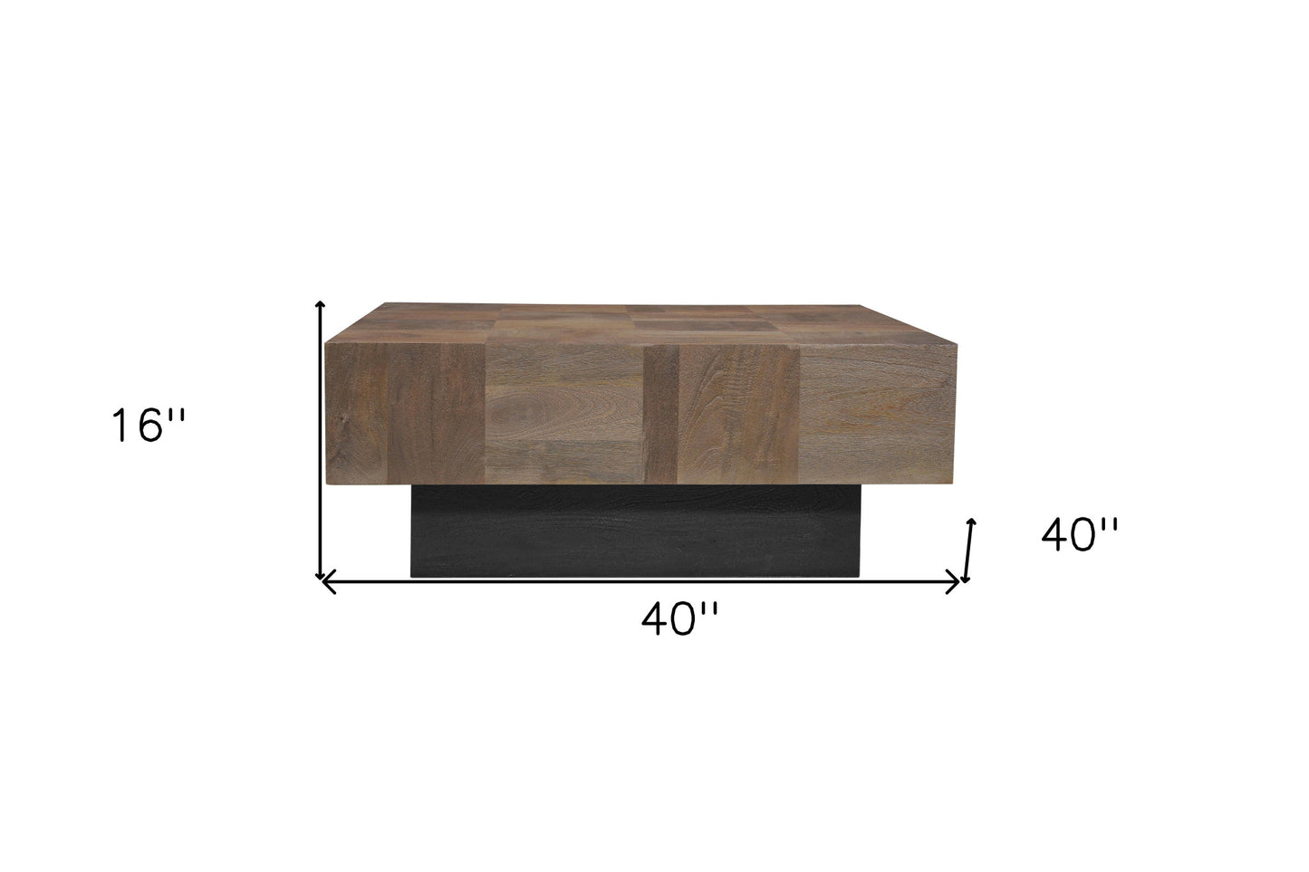 40" Dark Brown and Black Solid Wood Square Block Coffee Table - Loft&Timber