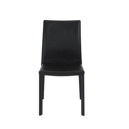 Set of Two Black Upholstered Leather Dining Side Chairs - Loft&Timber