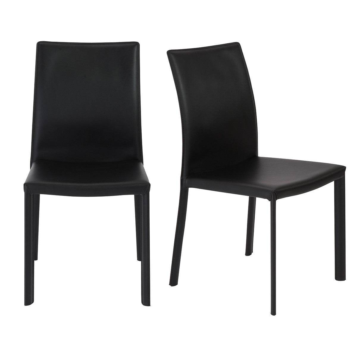 Set of Two Black Upholstered Leather Dining Side Chairs - Loft&Timber