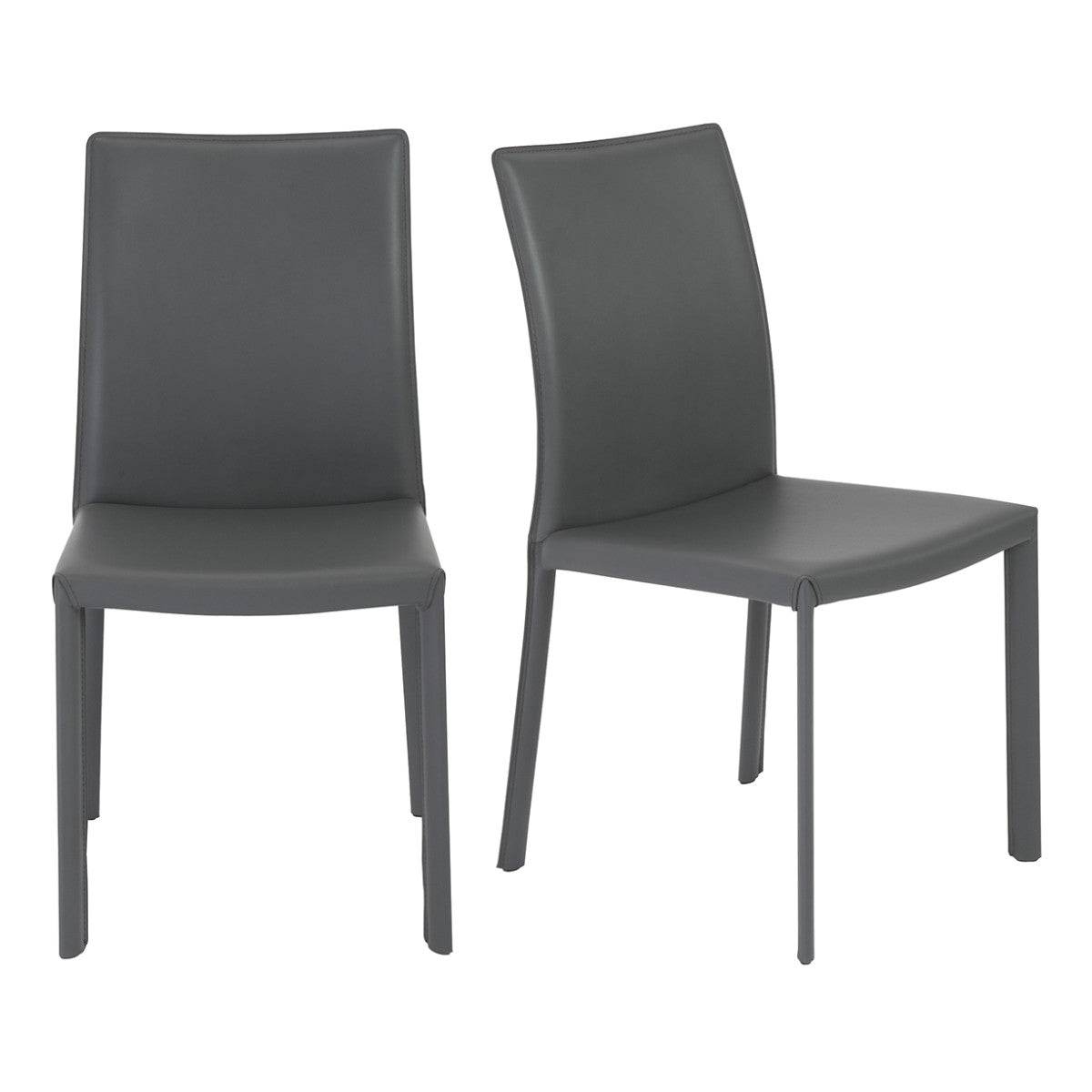 Set of Two Gray Upholstered Leather Dining Side Chairs - Loft&Timber